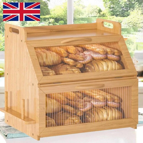 Large bamboo wood bread bin - wood,