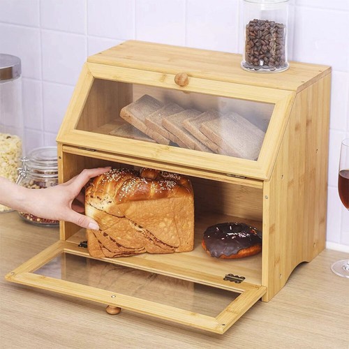Double layer bamboo bread box - bread,