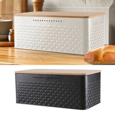 Large Metal Bread Bin W/Wooden