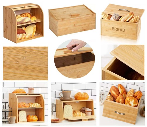 Bamboo wooden bread bin lift - bamboo,
