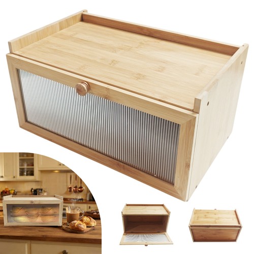 Natural bamboo wood bread bin - wood,